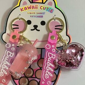 Kawaii cutie liquid Shaky Keychain Set. Bubble. Pink. Unicorn and heart